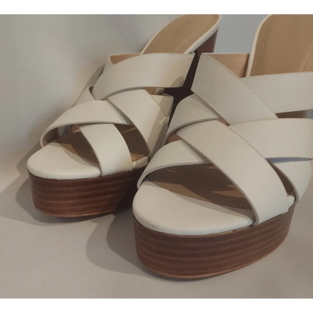 Aldo Womens White Leather Casuarina Open Toe Platform Heels Mules Sandals Size 9 - Picture 2 of 12